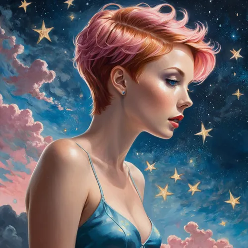 fantasy portrait,sky rose,pixie-bob,andromeda,horoscope libra,mystical portrait of a girl,fantasy woman,fantasy art,world digital painting,astronomer,sci fiction illustration,falling star,fairy galaxy,celestial,the stars,blue moon rose,star mother,venus,pixie,horoscope pisces