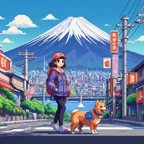 parappa,japan landscape,colorful city,dog street,tokyo city,kumiko,susukino,tokyo ¡¡,fuji,japan,game illustration,tokyo,miyamoto,inu,japanese sakura background,game art,japanese background,kita,darjeeling,kanto,Unique,Pixel,Pixel 01