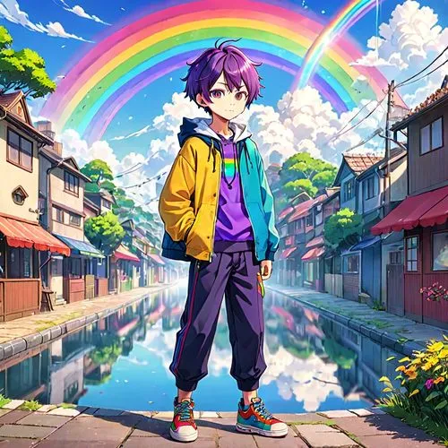 rainbow background,rainbow pencil background,pot of gold background,raimbow,rainbow,rainbow colors,colorful background,rainbow color palette,anime boy,colors rainbow,rainbow pattern,anime japanese clothing,cg artwork,nyan,monsoon banner,colorful city,colorful heart,prism,meteora,rainbow rabbit,Anime,Anime,Traditional