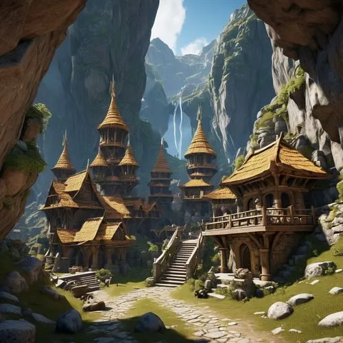 mountain settlement,alpine village,ancient city,mountain village,tigers nest,stone palace,monastery,ancient house,ancient buildings,chinese temple,house in the mountains,house in mountains,building valley,asian architecture,escher village,fantasy landscape,meteora,fairy village,kadala,poseidons temple