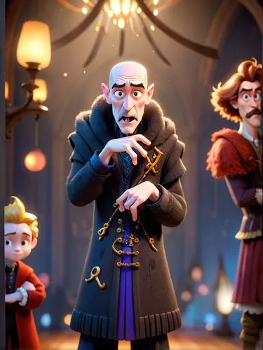 3d character Pixar style, super cute and evil, gothic letter clothes,father frost,count,russo-european laika,despicable me,puppeteer,nutcracker,transylvania,fluyt,geppetto,hamelin,laika,imperial coat,