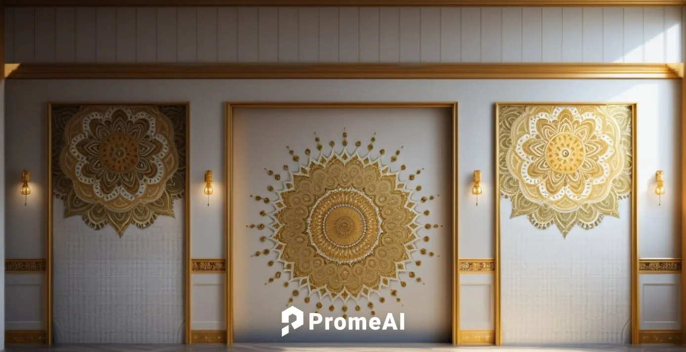 HIGHLIGHT THE WALL USING WALL PAPER IN THE IMAGE UPLOADED ITSELF AND USE COLOR FROM REFERENCE IMAGE 
,gold wall,gold art deco border,mihrab,art deco background,tabernacles,golden border,art nouveau fr