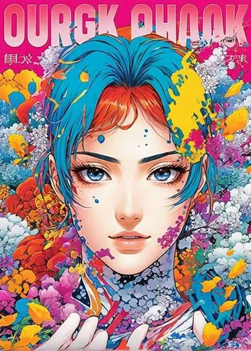 the cover for a magazine with a colorful girl,puhakka,bjork,dukkha,chusok,yukaghir,gurak,Illustration,Japanese style,Japanese Style 04