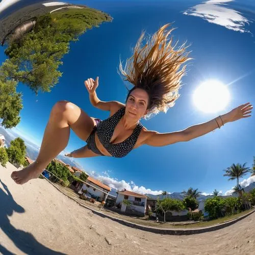 Mujer con melena larga, flotando en el espacio sideral con una tunica vaporosa
,fish eye,fisheye lens,gopro,girl upside down,360 ° panorama,kite landboarding,skimboarding,footbag,360 °,trampoline,hoop