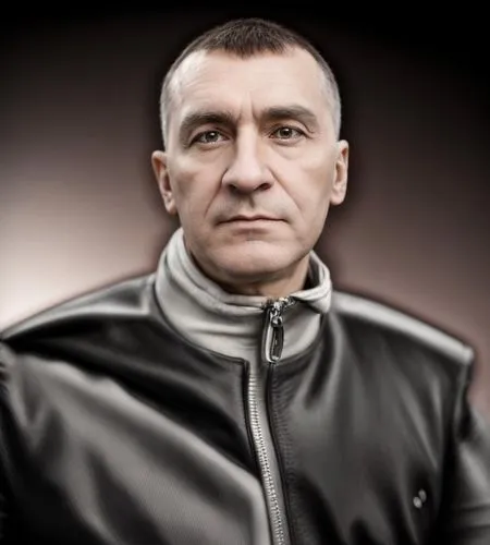 a man in a black leather jacket looking at the camera,borisov,sokurov,kryukov,kulayev,imanaliyev,masaliyev,Common,Common,Photography