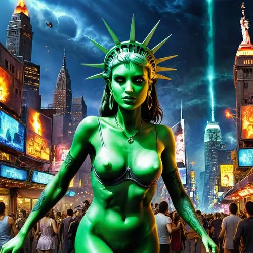 neon body painting,bodypaint,the statue of liberty,statue of liberty,lady liberty,bodypainting,queen of liberty,radebaugh,green skin,cortana,deodato,body painting,witchblade,shadowpact,liberty statue,anahata,fantasy woman,mystique,palmiotti,liberty,Conceptual Art,Sci-Fi,Sci-Fi 20