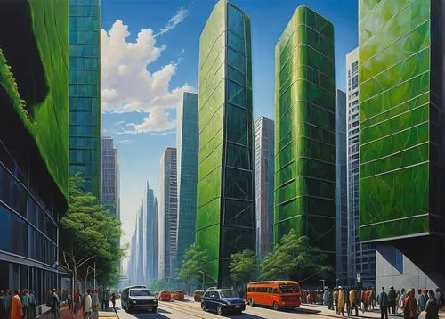 ecotopia,futuristic landscape,cybercity,futuristic architecture,terraformed,arcology,skyscrapers,urbanization,greeniaus,urbis,smart city,greentech,sedensky,urbanworld,tall buildings,city scape,citycell,mcquarrie,urban development,green trees,Illustration,Abstract Fantasy,Abstract Fantasy 16