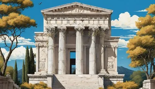 greek temple,temple of diana,roman temple,artemis temple,panagora,zappeion,capitolium,acropolis,celsus library,gennadius,caesonia,temple of hercules,palladian,house with caryatids,tempio,erechtheion,roman forum,ancient rome,halicarnassus,ephesus,Art,Artistic Painting,Artistic Painting 43