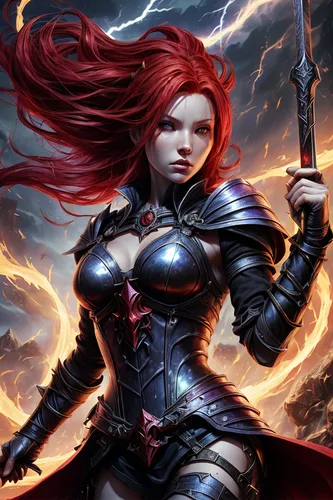 scarlet witch,black widow,female warrior,heroic fantasy,fire siren,swordswoman,sorceress,fiery,massively multiplayer online role-playing game,fantasy art,fantasy woman,lightning,red-haired,dodge warlo