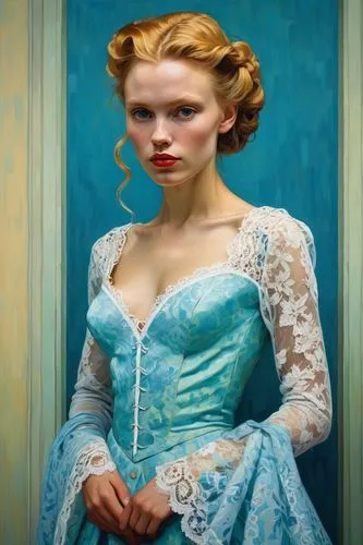 cinderella,elsa,portrait of a girl,suit of the snow maiden,fantasy portrait,victorian lady,jane austen,rapunzel,fairy tale character,the snow queen,blue painting,ball gown,elizabeth i,portrait of a woman,oil painting on canvas,girl in a historic way,mazarine blue,girl in a long dress,oil painting,mystical portrait of a girl,Conceptual Art,Fantasy,Fantasy 07