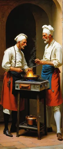 Write a dialogue between two friends arguing about which cooker is better: electric or gas.,cookery,aligot,sicilian cuisine,dutch oven,dwarf cookin,cooking pot,cooks,chef's uniform,mediterranean cuisi