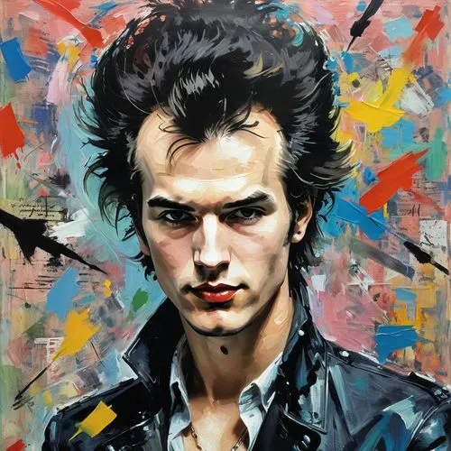 SID VICIOUS, ANARCHY,furter,kenickie,ponyboy,sting,jarmusch,greaser,pompadour,richter,keanu,harket,squiggy,benmont,tolhurst,deryck,mellencamp,bouffant,punk,eastwood,lydon,heath,Conceptual Art,Oil colo