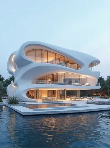 futuristic architecture,house by the water,yacht exterior,modern architecture,dreamhouse,house of the sea