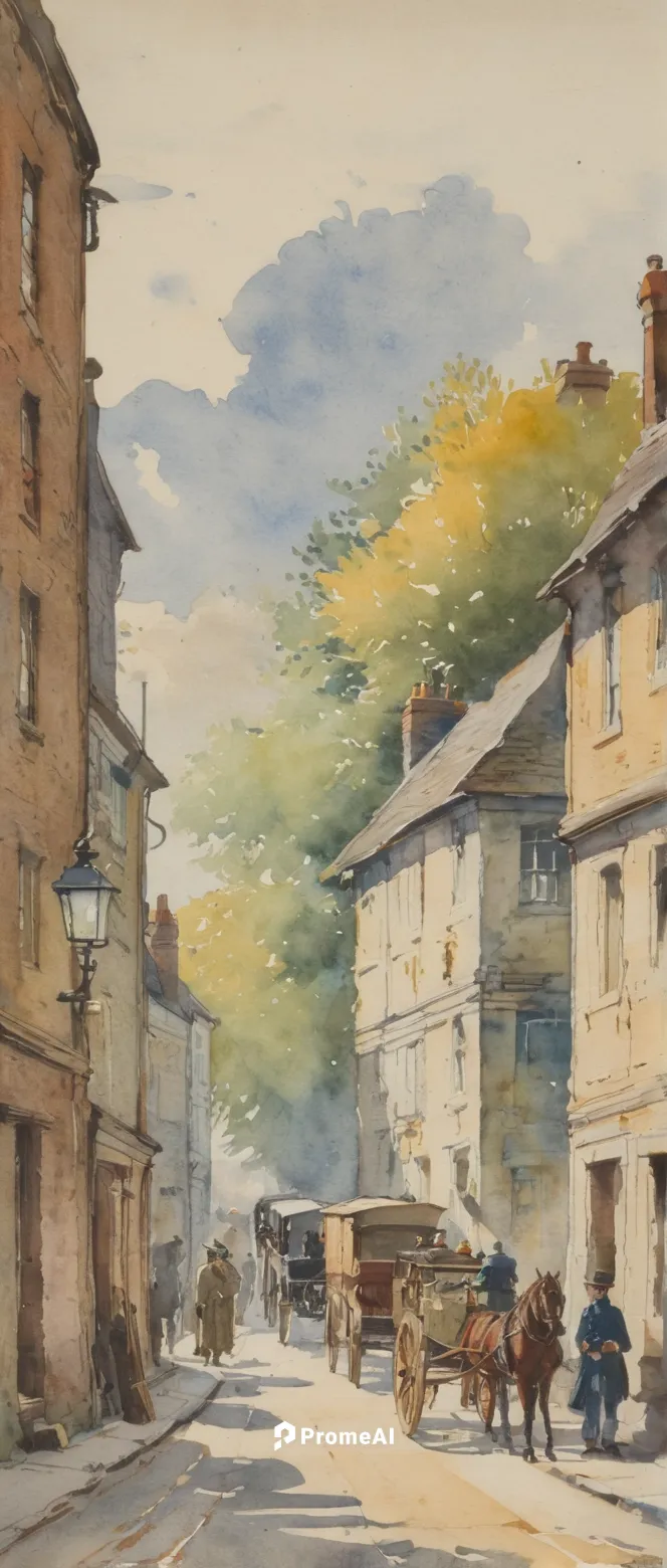 Thomas William Morley (1859-1925) - Early 20th Century Watercolour, Street Scene,street scene,shaftesbury,village scene,robert duncanson,july 1888,old street,watercolour,watercolor shops,otley,eastgat