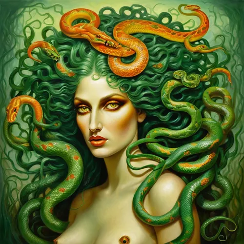 medusa,medusa gorgon,gorgon,anahata,siren,tentacles,the zodiac sign pisces,dryad,rusalka,tentacle,serpent,green snake,green mermaid scale,zodiac sign libra,zodiac sign gemini,tendrils,cnidaria,nautilus,caduceus,tendril,Illustration,Realistic Fantasy,Realistic Fantasy 40