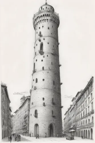 leanderturm,renaissance tower,messeturm,galata tower,silo,landsberg,watertower,nikolaiviertel,ulm,seelturm,ferrara,dominostein,stone tower,white tower,mole antonelliana,luneburg,palazzo vecchio,passau,regensburg,water tower,Illustration,Black and White,Black and White 30