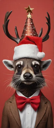 christmas animals,north american raccoon,christmas fox,raindeer,rocket raccoon,raccoon,animals play dress-up,christmas hat,modern christmas card,christmas photo,christmas buffalo raccoon and deer,santa's hat,santa hat,feliz navidad,reindeer from santa claus,christmasbackground,anthropomorphized animals,christmas picture,ho ho ho,christmas greetings,Photography,Fashion Photography,Fashion Photography 06