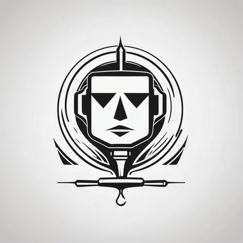 Logo of a square robot head crossed by a fountain pen, no details, vector, black and white,robot icon,bot icon,gray icon vectors,vector graphic,dribbble icon,dribbble,vector illustration,droid,vector 