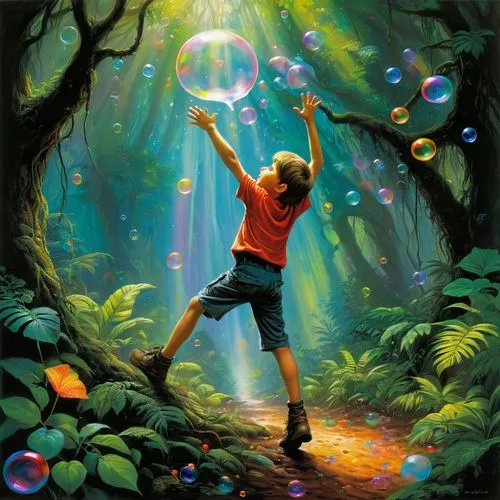 fantasy picture,fairy world,neverland,children's background,soap bubbles,soap bubble,Illustration,Realistic Fantasy,Realistic Fantasy 32