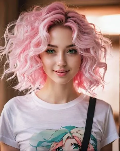 pink hair,maeve,pinzi,girl in t-shirt,neopolitan,pink beauty,Conceptual Art,Fantasy,Fantasy 15