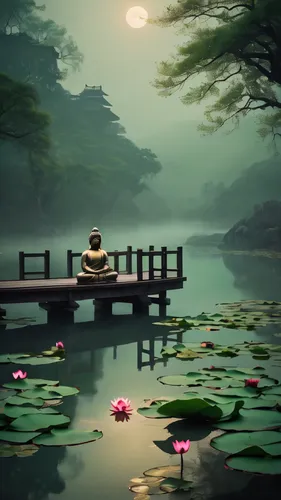 water lotus,lotus pond,lotus on pond,sacred lotus,tranquility,tea zen,calm water,lotus flowers,waterlily,landscape background,lily pad,lotus blossom,lily pond,japan landscape,stone lotus,water lily,water lilies,chinese art,meditate,zen,Photography,General,Cinematic