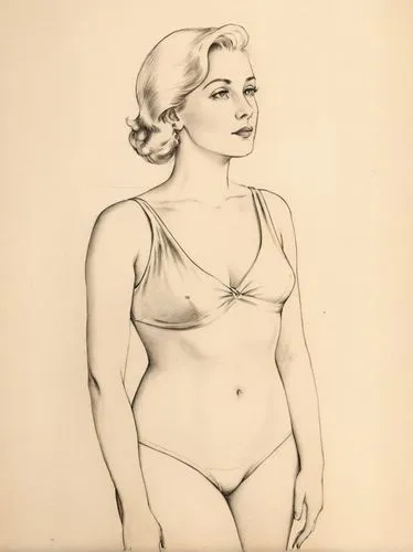 female swimmer,marylyn monroe - female,vintage drawing,model years 1960-63,advertising figure,swimmer,Photography,Black and white photography,Black and White Photography 09