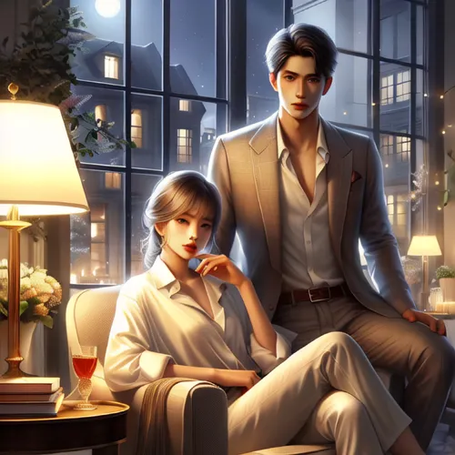 businessmen,husbands,gentleman icons,romantic portrait,rose family,nightshade family,young couple,domestic,robert harbeck,business men,game illustration,mulberry family,the evening light,romantic night,evening atmosphere,suits,sci fiction illustration,amaryllis family,shared apartment,dogbane family