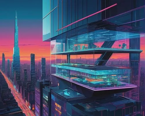 cybercity,futuristic landscape,cybertown,futuristic,cyberpunk,synth,futuristic architecture,cyberport,futurist,polara,hypermodern,sedensky,futurists,cyberscene,cyberworld,futurepop,skyscraper,cityscape,digitalism,futuregen,Illustration,Vector,Vector 05