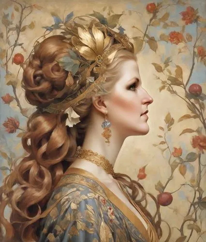 girl in a wreath,golden wreath,heatherley,vanderhorst,guccione,viveros,Digital Art,Impressionism