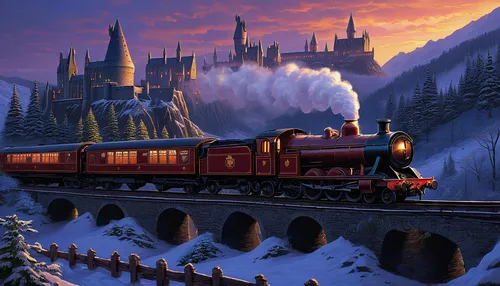 hogwarts express,hogwarts,santa claus train,harry potter,winter service,steam special train,special train,potter,the train,steam train,winter trip,winter magic,last train,long-distance train,early train,santa sleigh,express train,train,train ride,charter train,Illustration,Realistic Fantasy,Realistic Fantasy 27