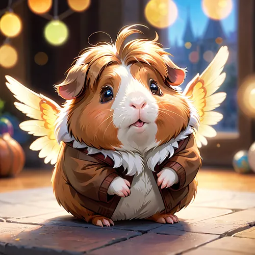 guinea pig,guineapig,cute cartoon character,griffon bruxellois,dwarf bulldog,animals play dress-up,christmas angel,guinea pigs,rabbit owl,wicket,christmas owl,whimsical animals,yorkie,gryphon,cute cartoon image,christmas animals,knuffig,toy bulldog,griffin,christmas messenger,Anime,Anime,Cartoon