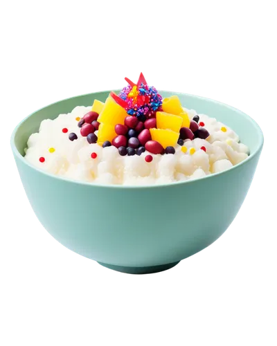 Korean-style bingsu, shaved ice dessert, sweet red beans, mochi, fruit toppings, colorful sprinkles, creamy condensed milk, delicate porcelain bowl, natural wood table, warm afternoon lighting, 3/4 co