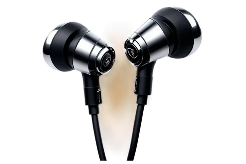 Airhorn, MP3 player, sleek design, metallic body, rounded edges, earbuds, wire tangled, black screen, buttons and dials, silver accents, shiny surface, reflective material, close-up shot, soft focus b