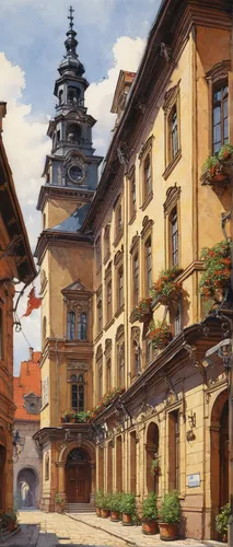 bamberg,spa town,rothenburg,nuremberg,sibiu,beautiful buildings,freiburg,bern,brno,old town,krakow,medieval town,medieval architecture,old city,violet evergarden,ulm,prague,market place,oktoberfest background,medieval street,Illustration,American Style,American Style 07