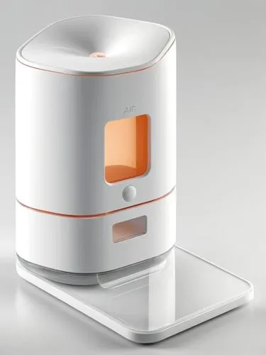 宠物喂食器，简约风格，科技感,an orange and white object sitting on top of a white surface,deskjet,cube surface,isolated product image,digital bi-amp powered loudspeaker,maaouya,nanolithography,Photography,General,R