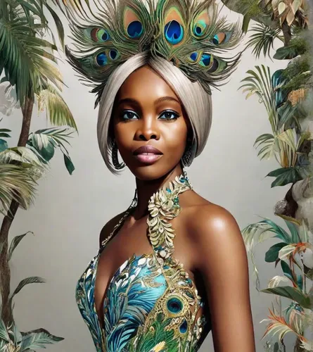 beautiful bonnet,african woman,nigeria woman,cameroon,rwanda,bird of paradise,headdress,african art,headpiece,african,beautiful african american women,feather headdress,african american woman,queen crown,fairy queen,dryad,brazil carnival,fashion illustration,bonnet,flora