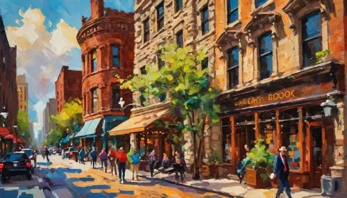 passyunk,hoboken,soho,phila,nolita,watercolor shops,colorful city,street scene,brownstones,greektown,harlem,waterstreet,sowa,baltimorean,boston,pgh,williamsburg,eastern market,shopping street,philadelphia,Conceptual Art,Oil color,Oil Color 20