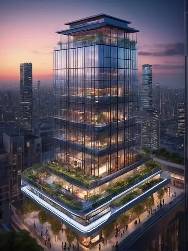 Futuristic site model, modern architecture, sleek lines, glass facade, steel structure, urban landscape, cityscape, metropolitan, skyscraper, high-rise building, rooftop garden, penthouse apartment, b