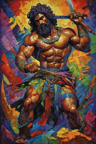 Hercules the Knives of Kush 4 by TARGETE,poseidon,barbarian,minotaur,guru,he-man,zeus,macho,dane axe,khokhloma painting,wind warrior,thundercat,sea god,axe,hulk,destroyer,painting technique,greyskull,