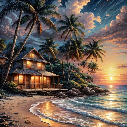 tropical house,beach landscape,beach house,coastal landscape,home landscape,summer cottage,cottage,dream beach,tropical beach,beachhouse,seaside resort,ocean view,landscape background,beach scenery,coconut trees,beach hut,beach resort,house by the water,tropical island,sea landscape