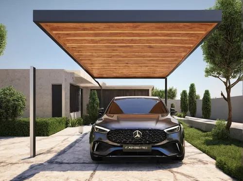 Private parking:  Carport by Saif Mourad Creations, Modern,mercedes eqc,infiniti,mercedes star,q30,mercedes-benz three-pointed star,mercedes benz,mercedes-benz ssk,sustainable car,automotive exterior,