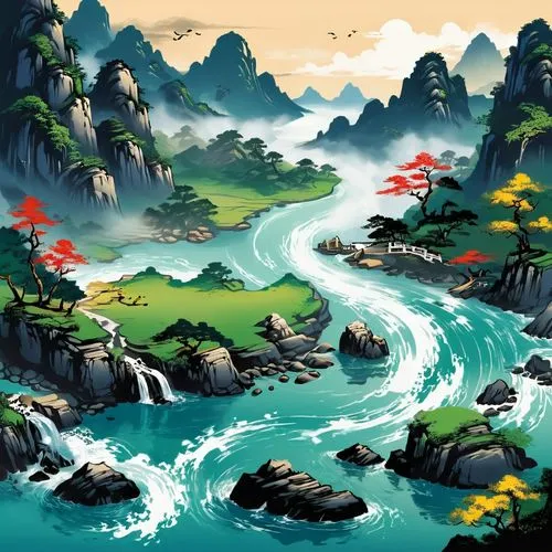 river landscape,coastal landscape,an island far away landscape,world digital painting,landscape background,sea landscape,chinese background,floating islands,japanese waves,islands,guizhou,boat rapids,fantasy landscape,chinese art,vietnam,mountainous landscape,wuyi,oriental painting,danyang eight scenic,fishing village,Unique,Design,Logo Design