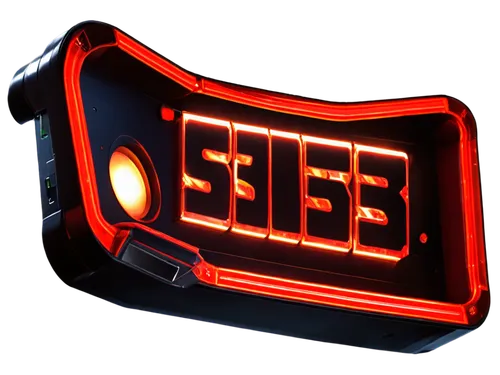 Wrong answer sound FX, retro arcade game style, loud buzzer, bright red LED lights, metallic surface, shiny finish, futuristic design, low angle shot, dramatic lighting, bold composition, high contras