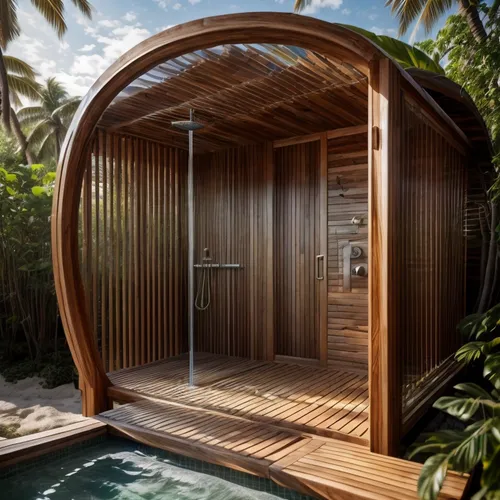 wooden sauna,cabanas,garden design sydney,cabana,luxury bathroom,thalassotherapy,tropical house,floating huts,pool house,banyan,inverted cottage,summer house,bamboo curtain,electrohome,hawaii bamboo,l