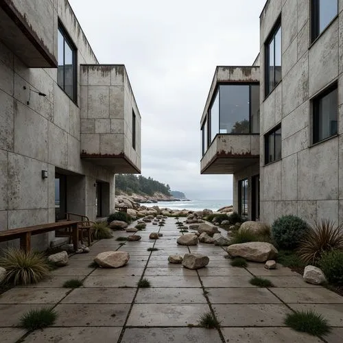 snohetta,salk,neutra,travertine,dunes house,ucsd,zumthor,habitat 67,siza,shorefront,getty centre,concrete slabs,asilomar,chipperfield,exposed concrete,esalen,ucsc,concrete blocks,pebble beach,corbu