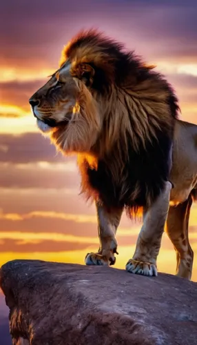 a lion is walking along a large rock,african lion