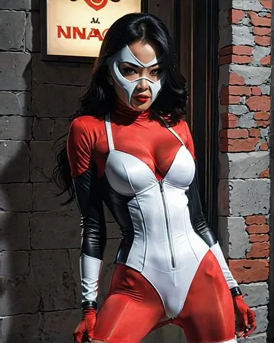 elektra,sirotka,nakina,domino,gwen,naya,nguyen,catsuit,bodypaint,vixen,naraghi,harley quinn,klk,natashquan,superheroine,white and red,kittani,cosplay image,palmiotti,savenkov,Conceptual Art,Oil color,Oil Color 04