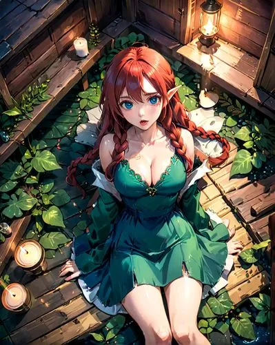 merida,nami,meiling,ophelia,saria,emerald,kouka,forest clover,titania,lily pad,fae,kolken,background ivy,girl in the garden,fairie,ivy,demelza,orin,rusalka,wooden floor,Anime,Anime,Realistic