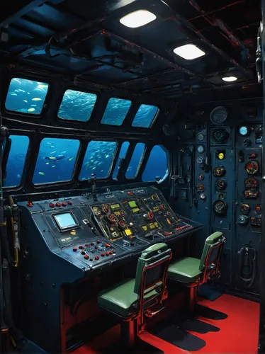 the interior of the cockpit,submarine,engine room,ufo interior,marine electronics,ballistic missile submarine,battleship,cruise missile submarine,cockpit,aircraft cabin,landing ship  tank,flight engineer,deep sea,submersible,aquanaut,galley,submarine chaser,aircraft cruiser,deep sea diving,wheelhouse,Illustration,Japanese style,Japanese Style 14