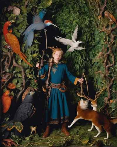 hunting scene,the pied piper of hamelin,woodland animals,children's fairy tale,pied piper,animals hunting,ornithology,pigeons and doves,doves and pigeons,bird kingdom,gamekeeper,david bates,fairy tale character,peter rabbit,robin redbreast,boy and dog,whimsical animals,bird bird kingdom,falconer,garden-fox tail,Photography,Black and white photography,Black and White Photography 12